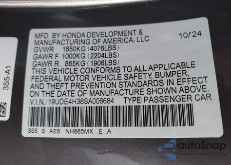 2025 Acura Integra A-Spec from USA, damaged, VIN 19UDE4H38SA006684
